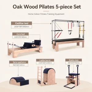 Oak Wood Pilates 5-Piece Reformer Bundle for Training Centers
