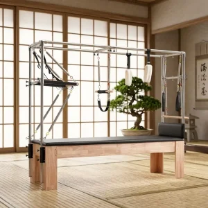 Oak Wood Pilates Cadillac Trapeze Table with High-Density Foam Padding and Adjustable Bars