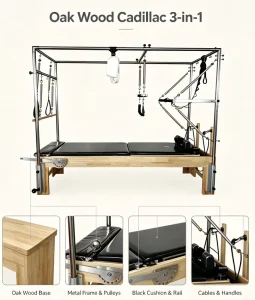 Oak Wood Pilates Reformer with Tower W25 Heavy-Duty Machine