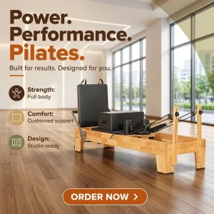 Oak Wood Portable Adjustable Pilates Reformer Machine for Studio and Gym
