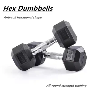 One-Piece Solid Cast Iron Hexagonal Rubber-Coated Dumbbells for Home Workout