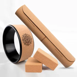 Organic Cork Rubber Thick Yoga Mat Set with Yoga Block, Roller and Ball, Eco-Friendly