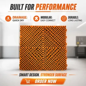Outdoor Interlocking WPC Grating Flooring Tile, Anti-Slip, Drainage, for Warehouse, Garage, and Gym