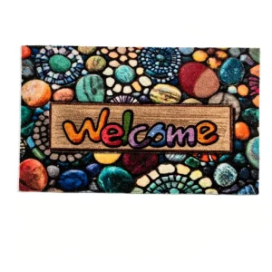 Outdoor Printed Polyester Door Mat PVC Backing Faux Coir Entrance Mat Easy Clean Waterproof Welcome Floor Mat