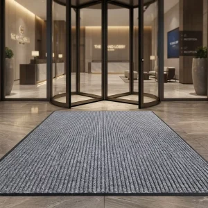 PET Double-Stripe Ribbed Entrance Mat Non-Slip Waterproof Polyester Door Mat for Indoor Use