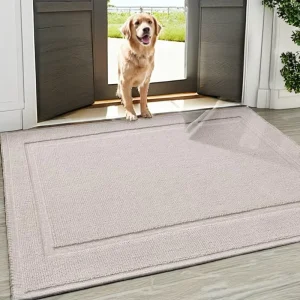 PU Extra-Thin Foldable Non-Slip Indoor Outdoor Rug and Doormat 80x150cm Beige Border
