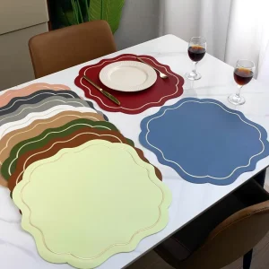 PU Leather Embroidered Waterproof Wedding Placemat