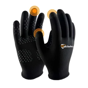 PVC Dotted Polyester Knit Gloves Black Flexible Breathable for Packaging