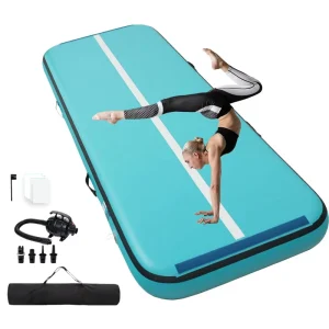 PVC Gymnastics Tumbling Mats 8 Inch Thickness Inflatable Air 13 ft Portable Includes Accessories for Kids Yoga Fitness