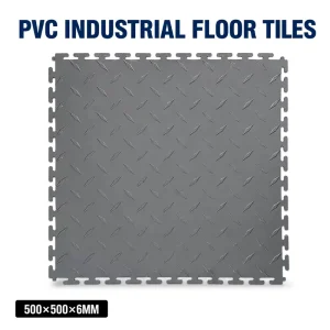 PVC Interlocking Garage Floor Mats 500x500mm 6mm Industrial Workshop Floor Tiles Waterproof Anti-Slip Click-Lock