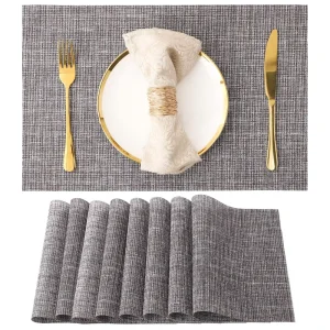 PVC Washable Woven Placemats, 450 x 300 mm, Dark Gray