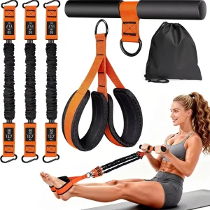 Pedal Resistance Band Handles, 3-Tube Adjustable Latex Exercise Bands for Pilates and Home Workouts