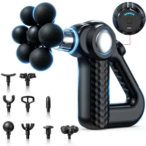 Percussion Massage Gun, 6 Speeds, 9 Massage Heads, Portable Cordless Deep Tissue Muscle Recovery Tool