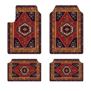 Persian Style Car Floor Mat Set 4 Pieces Full Coverage Irregular Car Foot Mats Washable Auto Carpet