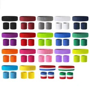 Personalized Not Minimum in Bulk Terry Cotton Custom Logo Embroidery Tennis Sports Sweat Wristband Headband Sweatband Set