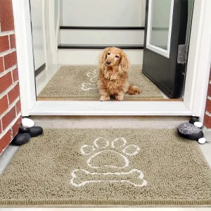 Pet Pattern Chenille Bath Mat, Soft, Super Absorbent, Quick-Drying, Machine-Washable, Non-Slip