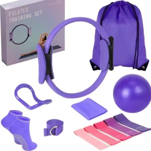 Pilates Accessories Kit Gym Stretch Resistance Band Yoga Ball Magic Circle Pilates Ring Set Durable Eco Friendly Multifunctional