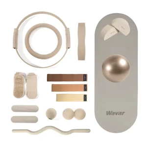 Pilates Accessories Kit with Stretch Fabric Resistance Band Magic Circle Yoga Block Pilates Ring Gym Bar and Dumbbell