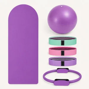 Pilates Accessories Set with Arch Yoga Mat, Stability Ball, Fabric Hip Bands, and Pilates Ring for Home Workout