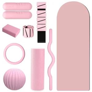 Pilates Accessory Set with Exercise Mat Balance Cushion Massage Stick and Training Rings