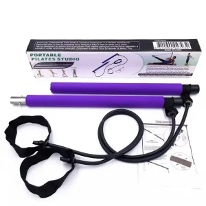 Pilates Bar Kit with Resistance Bands Portable 2 Section Adjustable Pilates Exercise Stick TPE Yoga Fitness Bar for Home Gym
