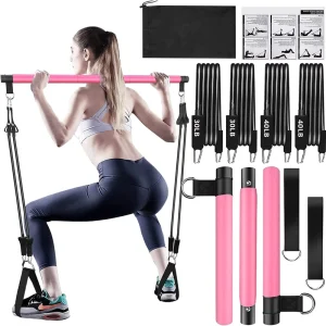 Pilates Bar Kit with Resistance Bands for Legs, Hips, and Waist