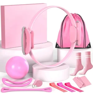 Pilates Bundle Set with Ball, Ring, and Workout Bands for Yoga Practice, Home Gym, and Studio Classes