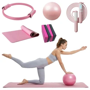 Pilates Essentials Kit with Pilates Ring, Ball, Yoga Mat, and Block Set for Strength, Toning, and Flexibility