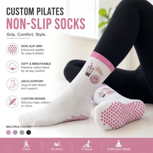 Pilates Grip Socks Thickened Knit Sports Grip Crew Socks Non-Slip Yoga Socks