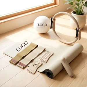 Pilates Kit Resistance Bands Home Gym Training Portable Beige Thick Pilates Mat Non Slip Rubber Yoga Mat Personalised With Logo