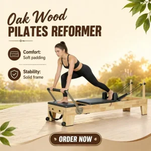 Pilates Machine MJD W15 Solid Oak Reformer Adjustable Training Bed for Home and Studio