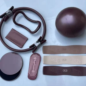 Pilates Multi-Piece Stretch Set with Silicone Tension Belt, Yoga Socks and Yoga Straw Ball