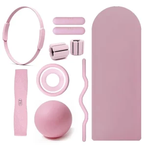 Pilates Reformer Accessories Kit with Yoga Ring, Mat, Exercise Ball, Wrist Weights, Curl Bar and Resistance Bands