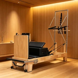 Pilates Reformers Factory Direct Oak Pilates Reformer with Half Trapeze Tower