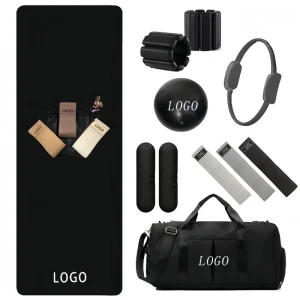 Pilates Resistance Loop Bands Set with PU Rubber Yoga Mat and Fabric Booty Bands