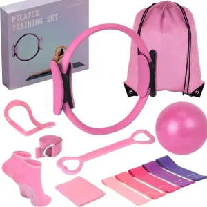 Pilates Set with 2 Leg Resistance Loop Glute-Toning Bands, Foam Roller, and Exercise Ball