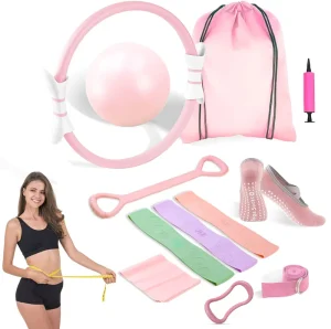 Pilates Starter Kit with Resistance Bands, Magic Circle, and Mini Yoga Ball for Home Training