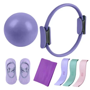 Pilates Yoga Exercise Equipment Set for Women with Mini Ball, Resistance Bands and Yoga Socks
