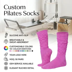 Pilates and Yoga Socks for Women with Silicone Anti-Slip Grip, Ruched Detail, Breathable Sweat-Absorbent