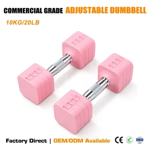 Pink Adjustable Dumbbell Set PVC Shell 45# Steel Inner Core 10KG 20 Pounds for Weightlifting
