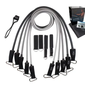 Pink Latex Elastic 11PCS Resistance Band Set with Handle for Home Workout and Gym Exercise
