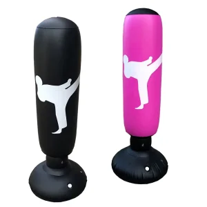 Pink PVC Freestanding Inflatable Punching Bag for Kids, Fitness and Kickboxing with Sand and Water Filling