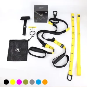 Pink Portable Suspension Trainer with Durable Bands for Home Gym Fitness Workout and Bodybuilding Exercises