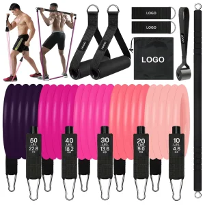 Pink Purple TPE Resistance Band and Tube Set for Home Gym Strength Training Full Body Exercise Customizable
