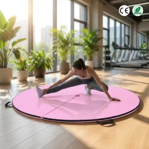 Pink Round Yoga Mat, 120 cm Diameter, Handle, CE RoHS, Strength Training