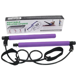 Pink TPE Multifunction Yoga Pilates Bar Kit Resistance Tension Rope Strap Adjustable Workout Body Toning Equipment