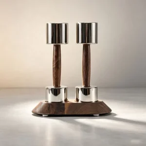 Polished Stainless Steel Dumbbells Solid Walnut Handle With Matching Wood Base Multi Sizes Home Gym Workout Weights for Fitness