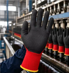Polyester-Lined Full-Dipped Latex Work Gloves with Textured Anti-Slip Palm, Oil-Resistant