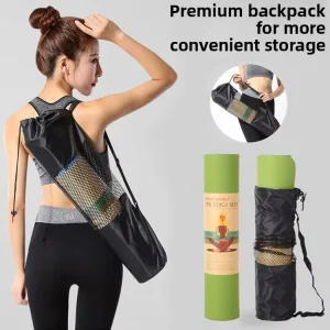 Polyester Yoga Mat Mesh Backpack with Drawstring for Yoga Blocks, Foam Roller and Sports Fitness Kit