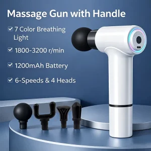 Portable 7-Color RGB 6-Speed Brushless Motor Deep Tissue Electric Massage Gun 1200mAh Battery for Athletes